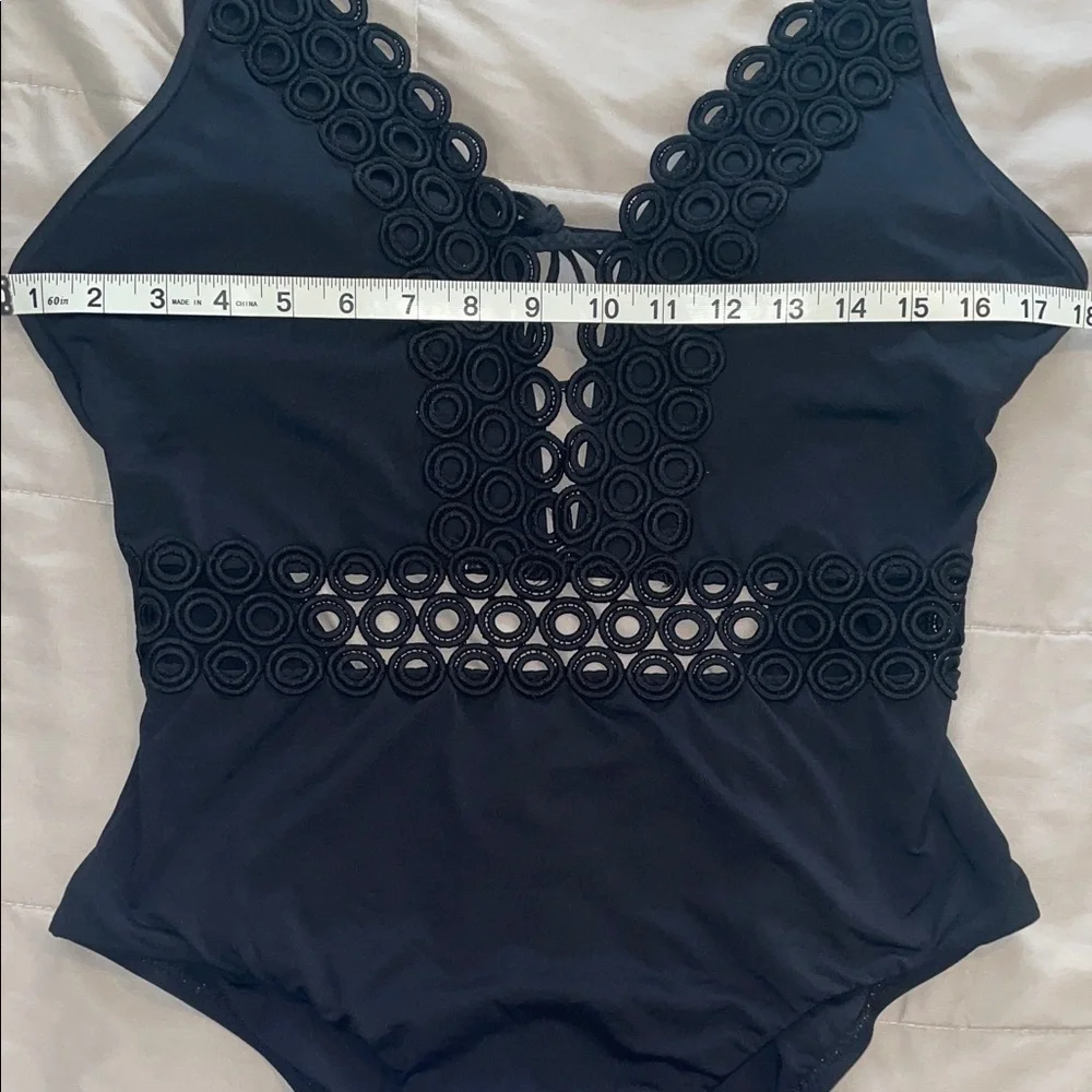 BECCA Black Scallop Lace One Piece Swimsuit